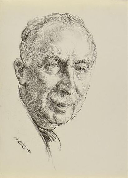 Aaron BILIS (1893-1971) Portrait de Albert Laprade, 1969
Dessin au fusain, signé...
