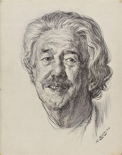 Aaron BILIS (1893-1971) Portrait de Michel Simon, 1966
Dessin au fusain, signé et...