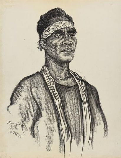 Aaron BILIS (1893-1971) Wamynia Cylewang, Ile Lifou (Loyalty)
Fusain, signé, titré...