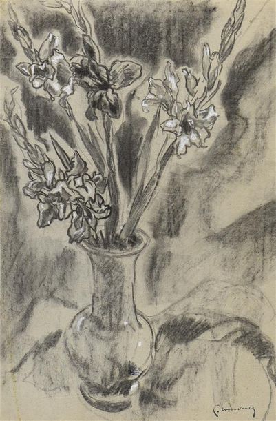 Pierre COMBET-DESCOMBES (1885-1966) Bouquet de glaieuls
Fusain, timbre signature...