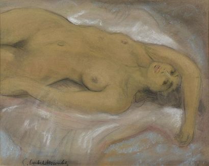Pierre COMBET-DESCOMBES (1885-1966) Jeune femme nue allongée
Pastel, signé en bas...