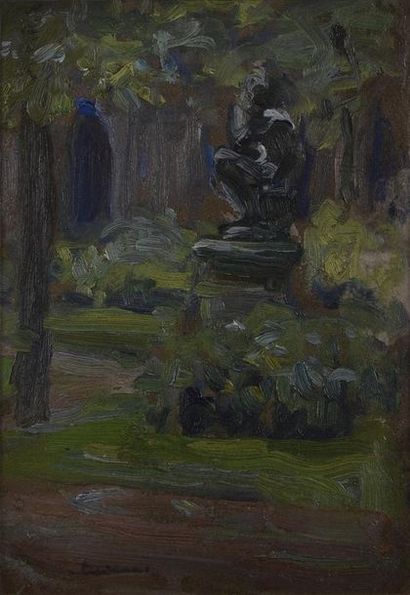 Pierre COMBET-DESCOMBES (1885-1966) Jardin du palais Saint-Pierre
Huile sur carton
A...