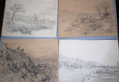 Félix BENOIST (1818-1896) Ensemble de onze feuilles: vue d'un hameau de la vallée...