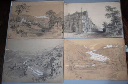 Félix BENOIST (1818-1896) Ensemble de onze feuilles: vue d'un hameau de la vallée...