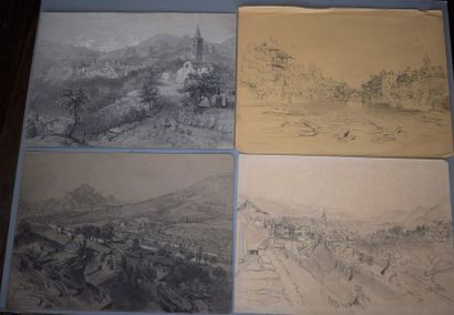 Félix BENOIST (1818-1896) Ensemble de onze feuilles: vue de Notre-Dame de La Salette;...