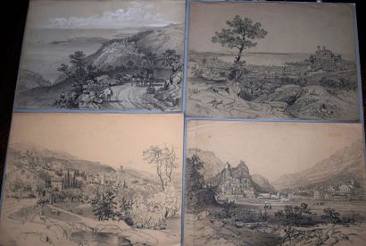 Félix BENOIST (1818-1896) Ensemble de onze feuilles: vue d'une ville; vue de Rochebrune;...
