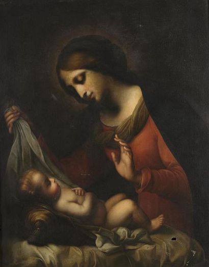 École ITALIENNE du XIXe siècle, d'après Onorio MARINARI (1627-1715) Vierge à l'Enfant
Huile...