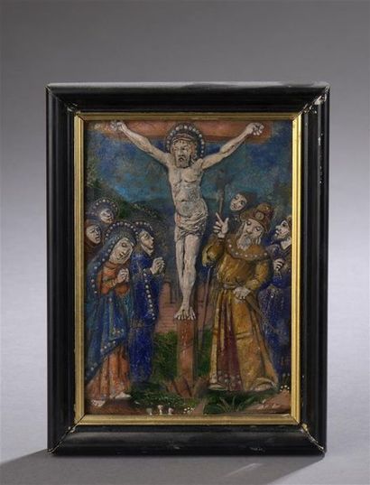 null ? Plaque en émail de Limoges ornée d'une scène de la Crucifixion
XVIIe siècle
H....