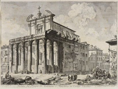 Giovanni Battista PIRANESI (1720-1778) Vue du Temple d'Antonin et Faustine
Eau-forte,...