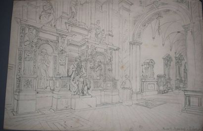 Félix BENOIST (1818-1896) Ensemble de six feuilles: vue du vestibule de Saint-Pierre...
