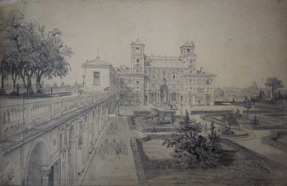 Félix BENOIST (1818-1896) Ensemble de huit feuilles: le jardin du palais Colonna...