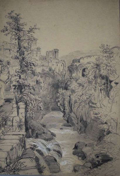 Félix BENOIST (1818-1896) Ensemble de huit feuilles: le jardin du palais Colonna...