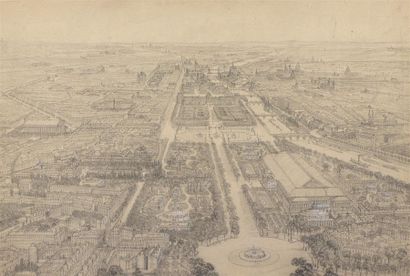 Philippe BENOIST (1813-1905) Ensemble de sept feuilles: vue du jardin des Tuileries...