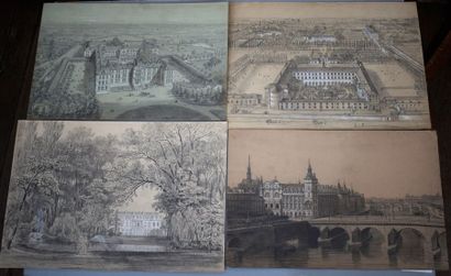 Philippe BENOIST (1813-1905) Ensemble de sept feuilles: vue du jardin des Tuileries...