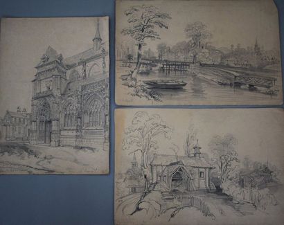 Félix BENOIST (1818-1896) Ensemble de neuf feuilles: le château du Bosc André à Thevray;...