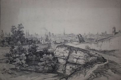 Félix BENOIST (1818-1896) Ensemble de six feuilles: vue générale de Caen; le côté...