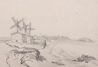 Félix BENOIST (1818-1896) Ensemble de douze feuilles: vue de Saint-Malo; vue de Châteaugiron;...