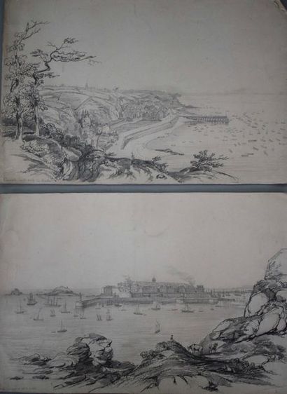 Félix BENOIST (1818-1896) Ensemble de douze feuilles: vue de Saint-Malo; vue de Châteaugiron;...