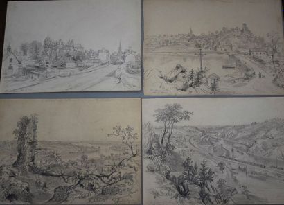 Félix BENOIST (1818-1896) Ensemble de douze feuilles: vue de Saint-Malo; vue de Châteaugiron;...