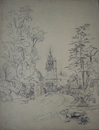 Félix BENOIST (1818-1896) Ensemble de neuf feuilles: Pont-Aven; le moulin à Pont-Aven;...