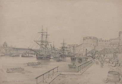 Félix BENOIST (1818-1896) Ensemble de dix feuilles: le port de Brest; Landerneau;...