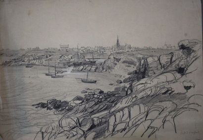 Félix BENOIST (1818-1896) Ensemble de dix feuilles: vue du port d'Ouessant; Brignogan...