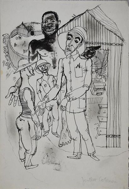Roger Parry (1905-1977) Juillet à Cotonou, 1930
Ensemble de 4 dessins à l'encre dont...