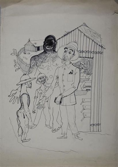 Roger Parry (1905-1977) Juillet à Cotonou, 1930
Ensemble de 4 dessins à l'encre dont...