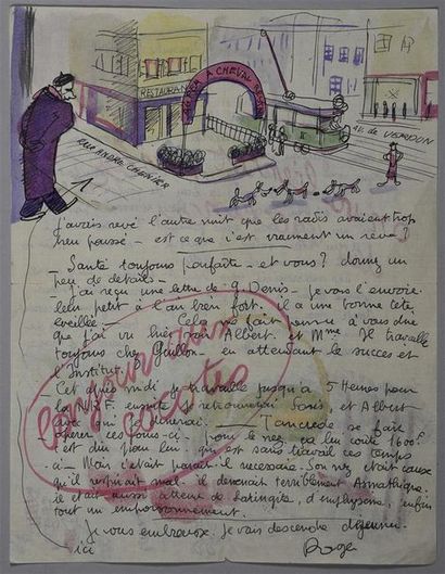 Roger Parry (1905-1977) Lettre illustrée, 1928
Merveilleuse et savoureuse lettre...