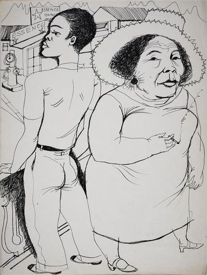 Roger Parry (1905-1977) Filles de rue à Panama, 1932
Réunion de trois dessins à l'encre
H....