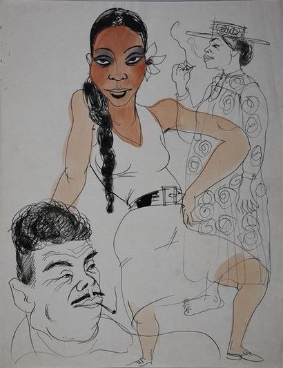 Roger Parry (1905-1977) Jeune prostituée aguicheuse dans les rues de Panama, 1932
Aquarelle...