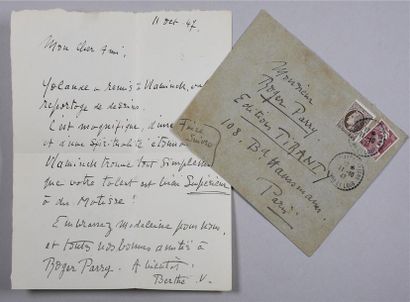 Roger PARRY et Maurice de Vlaminck (1905-1977) Surprenante lettre adressée par Berte...