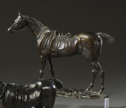 null Attribué à John WILLIS-GOOD (1845-1879)
Cheval de course sellé Epreuve en bronze...