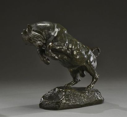 null Antoine-Louis BARYE (1795-1875)
Taureau cabré Bronze à patine nuancée verte...