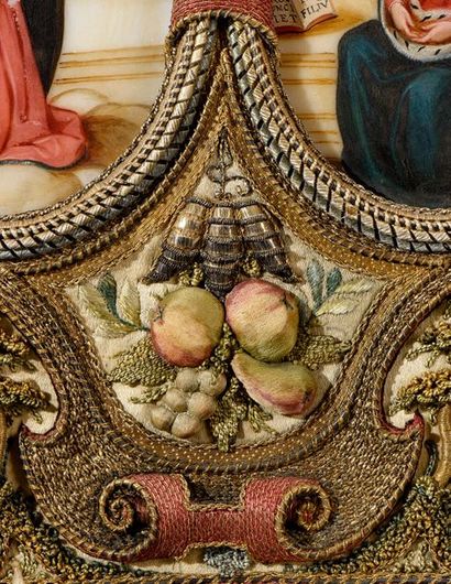  Rare cadre en broderie, France, première moitié du XVIIe siècle, lunettes ovales...