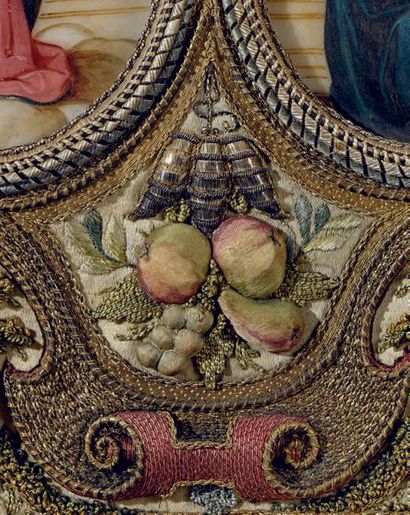 null Rare cadre en broderie, France, première moitié du XVIIe siècle, lunettes ovales...