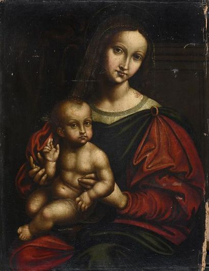 École FLAMANDE dans le goût du XVIe siècle Vierge à l'enfant
Huile sur panneau
H....