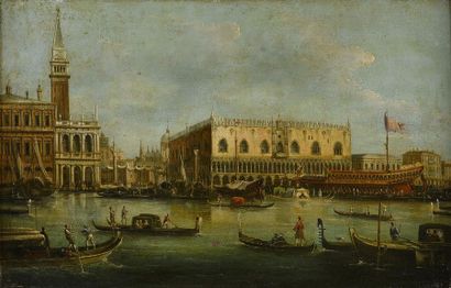 École ITALIENNE du XIXe siècle, dans le goût de CANALETTO Vues de Venise: Palais...