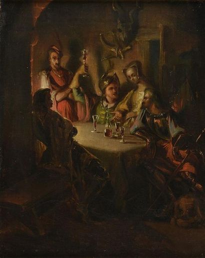 Eugène DEVERIA (1805-1865) Chevaliers dans une auberge, scène du XVe siècle, vers...