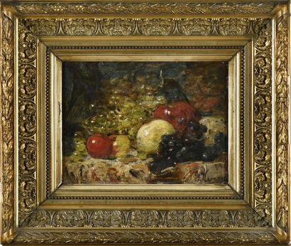 François VERNAY (1821-1896) Nature morte aux raisins
Huile sur panneau signée en...