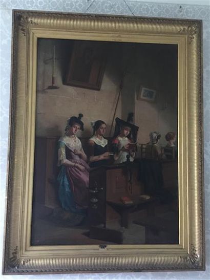 Jules CHEVRIER (1816-1883) Le banc des sacristaines en Bresse, 1862
Huile sur toile...