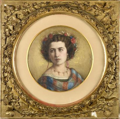 Joseph Gabriel TOURNY (1817-1880) Portrait de Madame... en allégorie de l'été, sur...