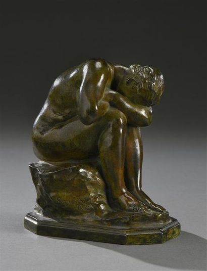 Aimé-Jules DALOU (1838-1902) Le miroir brisé
Bronze à patine brune Fonte d'édition...