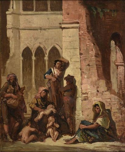 Adrien DE BOUCHERVILLE (1829-1883) Mendiants italiens
Huile sur toile
H. 45 cm -...