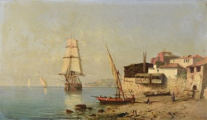 Tony-François de BERGUE (1820-1890) Paysage méditerranéen au deux-mâts
Huile sur...