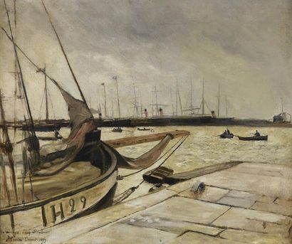 Maurice COURANT (1847-1926) Le port, 1879
Huile sur toile signée et datée en bas...