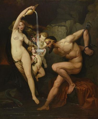 Raphaël POGGI (c.1840-1892) Le supplice de Tantale
Huile sur toile, signée en bas...