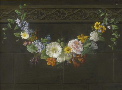 École Française du XIXe siècle Guirlande de fleurs
Gouache, signée en bas à droite...