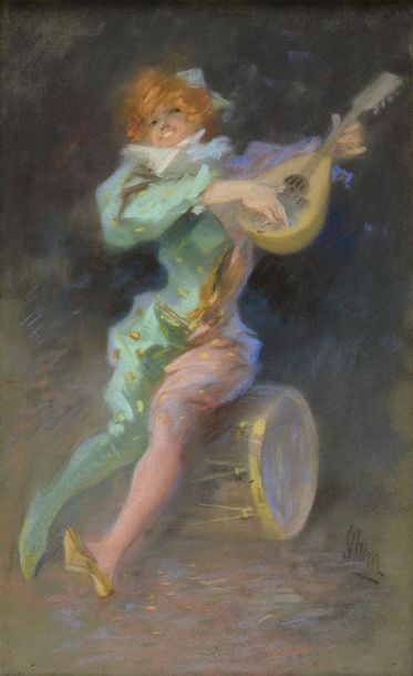 Jules CHÉRET (1836-1932) La joueuse de mandoline
Pastel signé en bas à droite
H....