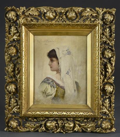 Roland BAUDUIN (XIXe siècle) Portrait de jeune fille à la coiffe, 1881
Huile sur...